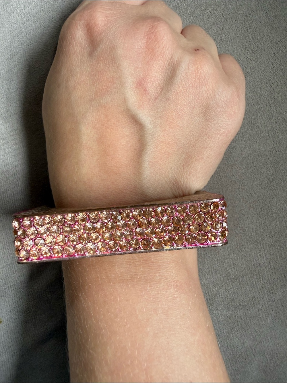 Vintage Y2K Pink and Champagne Crystal Rectangle Bangle Bracelet